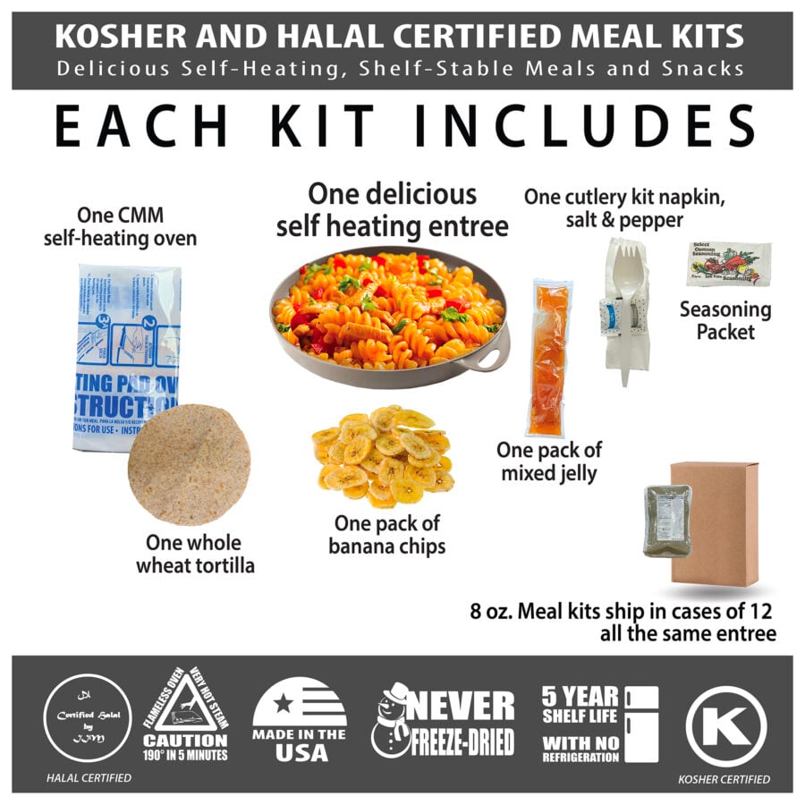 Pasta w/Marinara Sauce and Veggie Crumbles 8 oz Meal Kit - Kosher/Halal 12 Pack